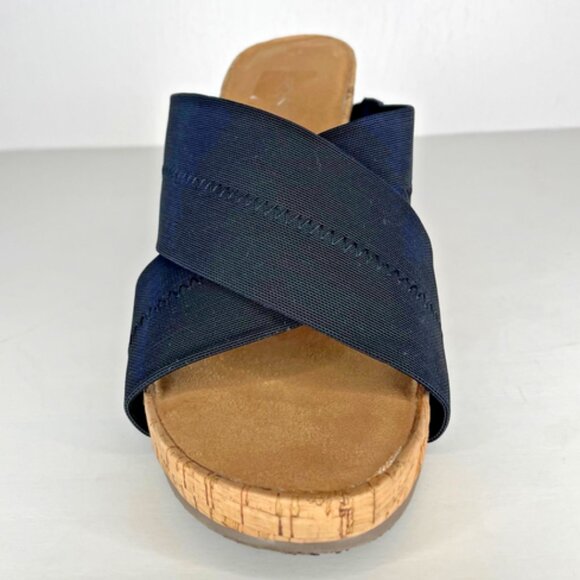 Aerosoles Party Plush Women's Black Stretch Open Toe Cork Wedge Sandal Size 9 - Picture 4 of 10